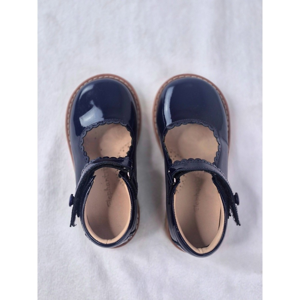Elephantito Mary Jane Girls T6 Navy Blue Scalloped Patent Leather Shoes Good